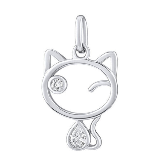 Gentle silver pendant Cat Betty with clear zircons MW15320P