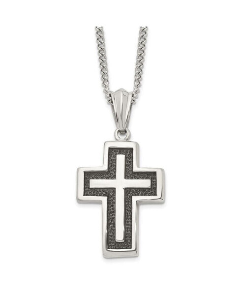 Chisel antiqued Polished Cross Pendant on a Curb Chain Necklace