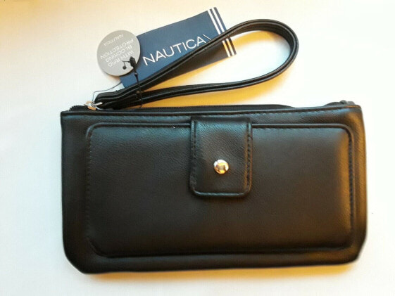 Nautica Flap Tab Wristlet Wallet Black Silver