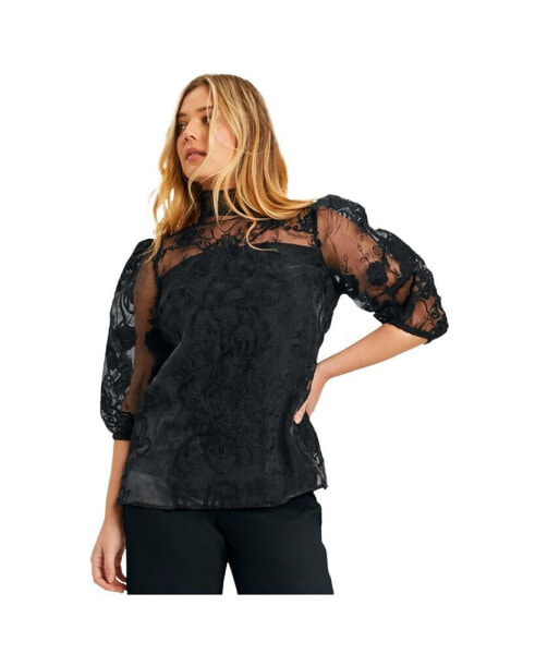 Plus Size June + Vie Mockneck Lace Top