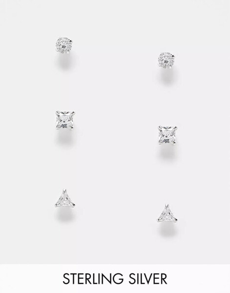 Accessorize 3 pack gem stud earrings in sterling silver