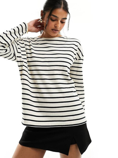 Stradivarius oversized striped t-shirt in natural