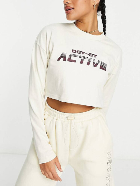 Daisy Street Active Swirly long sleeve crop top in neutral