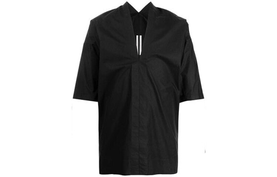 RICK OWENS FW21 纯色套头短袖衬衫 男款 黑色 / RICK OWENS FW21 RU02A5273P-09