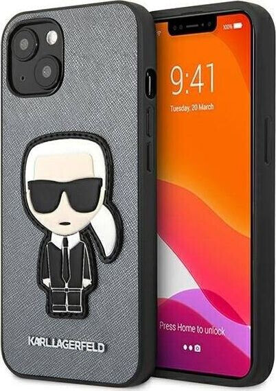 Karl Lagerfeld Karl Lagerfeld KLHCP13SOKPGiPhone 13 mini 5,4" srebrny/silver hardcase Saffiano Ikonik Karl`s Patch