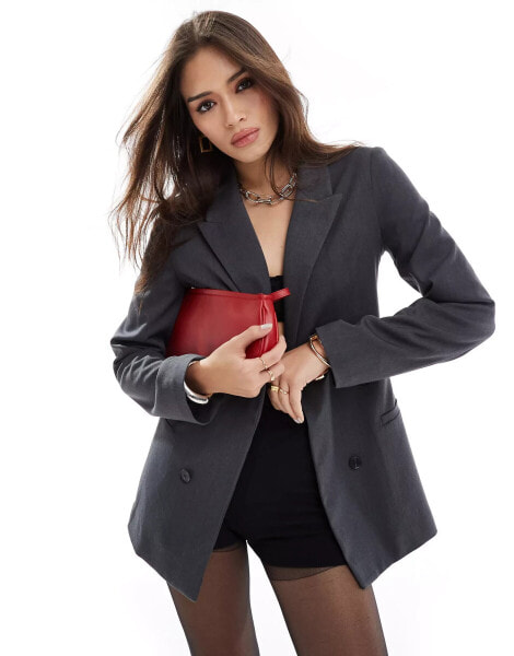 Bershka oversized double breasted blazer in charcoal