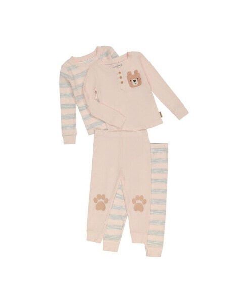 Infant Girls 4-Piece Mix n Match Long Sleeve Top and Jogger Pants Waffle Pajama Set