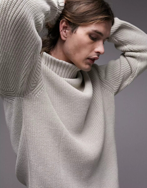 Topman fisherman roll neck jumper in stone