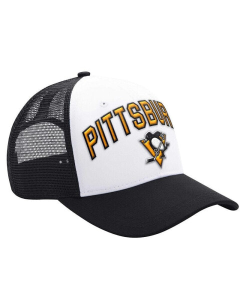 Men's White, Black Pittsburgh Penguins Arch Logo Trucker Adjustable Hat
