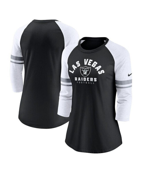 Women's Black Las Vegas Raiders 3/4-Sleeve Lightweight Raglan Fashion T-shirt
