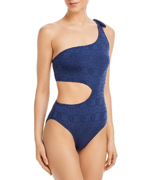 Aqua Swim 295906 One Shoulder Side Cutout One Piece Swimsuit, Blue,Size S