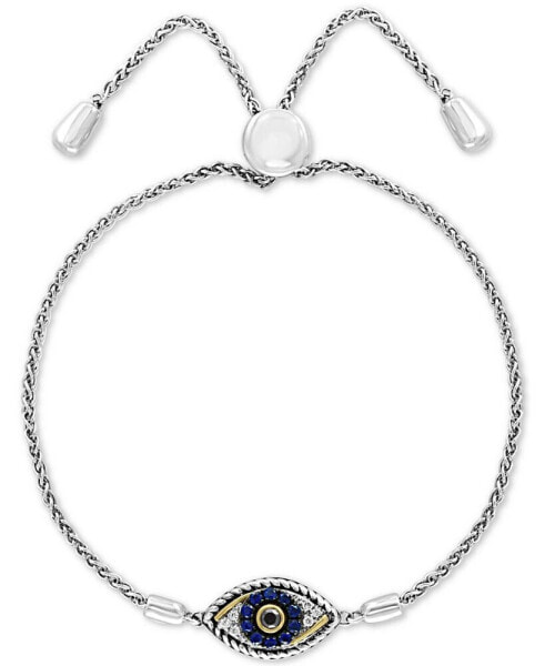 EFFY® Sapphire (1/10 ct. t.w.) & Diamond (1/10 ct. t.w.) Evil Eye Bolo Bracelet in 14k Gold & Sterling Silver