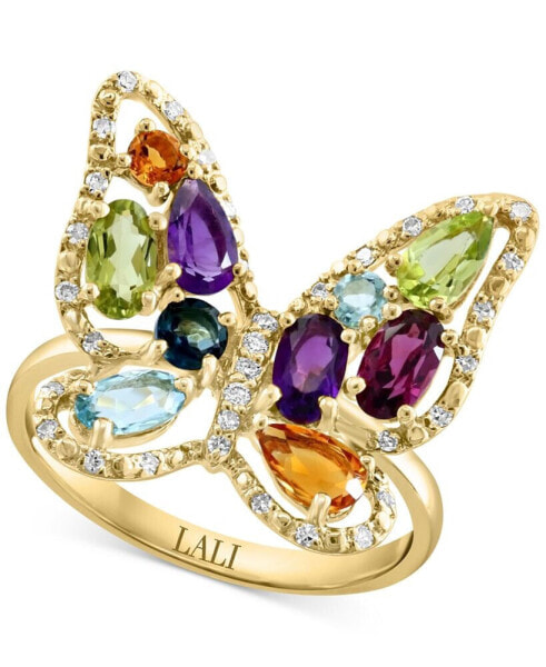 Multi-Gemstone (1-3/4 ct. t.w.) & Diamond (1/8 ct. t.w.) Butterfly Ring in 14k Gold