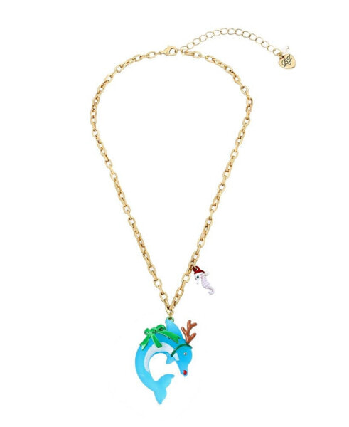 Betsey Johnson rudolf Dolphin Pendant Necklace