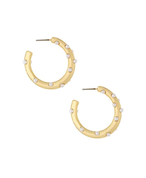 18K Gold Plated and Imitation Pearl Studded Hoops