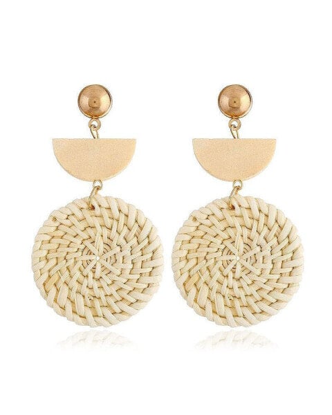 Rattan Earrings Organic Wooden Straw Weave