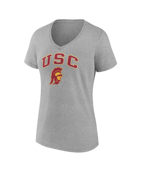 Women's Heather Gray USC Trojans Evergreen Campus V-Neck T-shirt