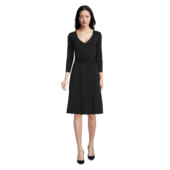 Women's Lightweight Cotton Modal 3/4 Sleeve Fit and Flare V-Neck Dress