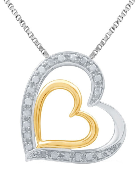 Diamond Double Heart 18" Pendant Necklace (1/4 ct. t.w.) in Sterling Silver & 14k Gold-Plate