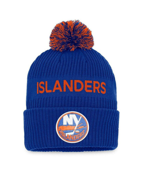 Men's Royal, Orange New York Islanders 2022 NHL Draft Authentic Pro Cuffed Knit Hat with Pom