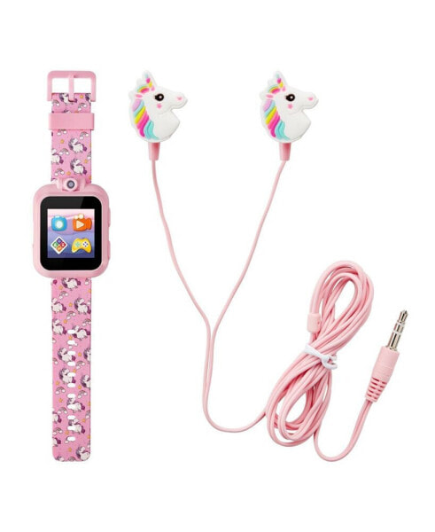 Kid's Pink Unicorn Silicone Strap Touchscreen Smart Watch 42mm with Earbuds Gift Set