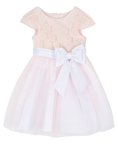 Платье для малышей Rare Editions с кружевными рукавами и двойным бантом