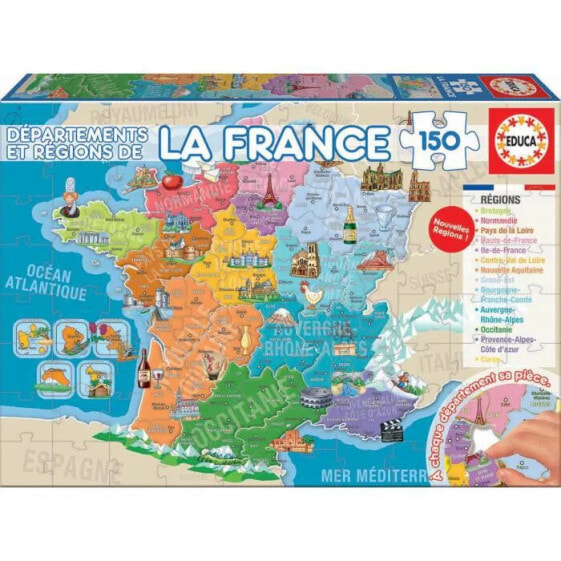 EDUCA Puzzle 150 Teile - Departements und Regionen von Frankreich