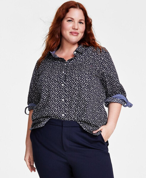 Блузка Tommy Hilfiger plus Size Cotton Printed Roll-Tab