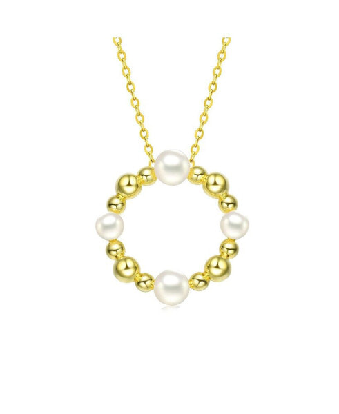 Sterling Silver 14K Gold Plated 4-5MM Fresh Water Pearl Round Pendant Necklace