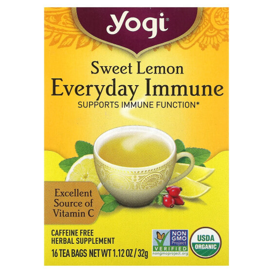Sweet Lemon Everyday Immune, Caffeine Free, 16 Tea Bags, 1.12 oz (32 g) Each