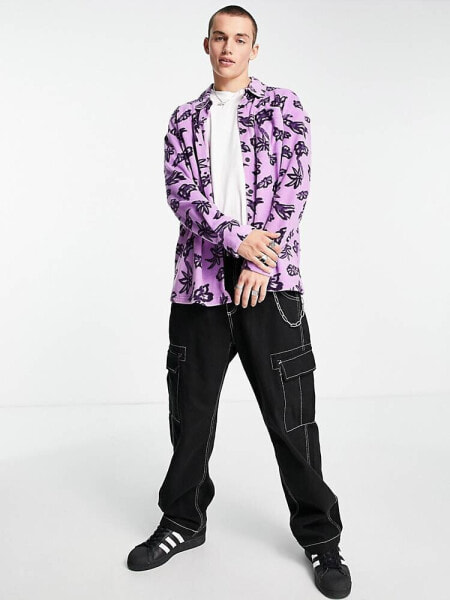 COLLUSION fleece overshirt in purple floral