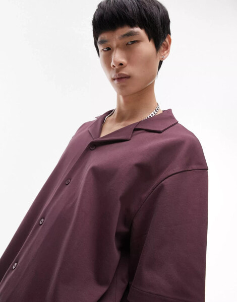 Topman oversized revere button through polo in brown