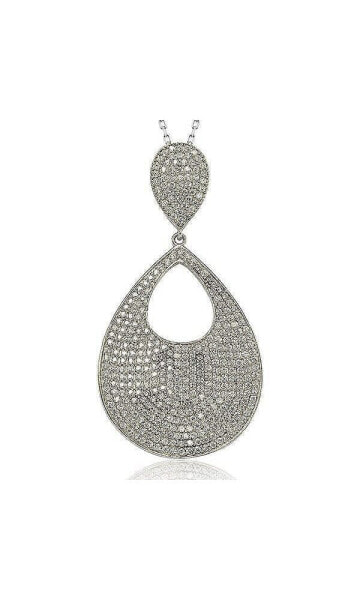 Suzy Levian New York suzy Levian Sterling Silver Cubic Zirconia Pave Pear Shaped Large Disk Pendant Necklace