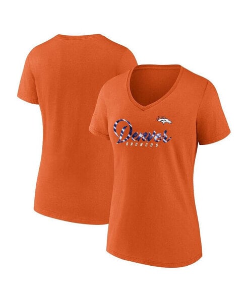 Women's Orange Denver Broncos Shine Time V-Neck T-shirt