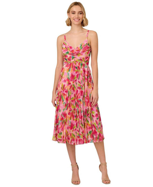 Women's Floral-Print Pleated Midi Dress