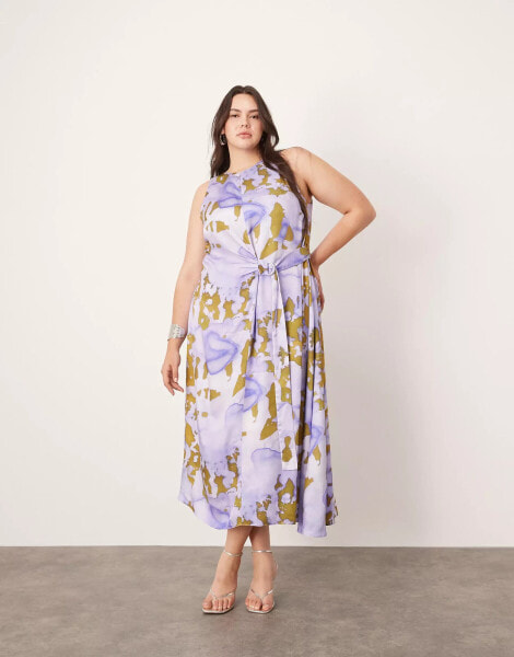 ASOS EDITION Curve racer neck maxi dress with d ring in lilac abstract print