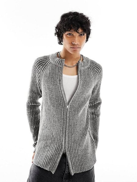 Reclaimed Vintage zip up plated knit jumper in grey