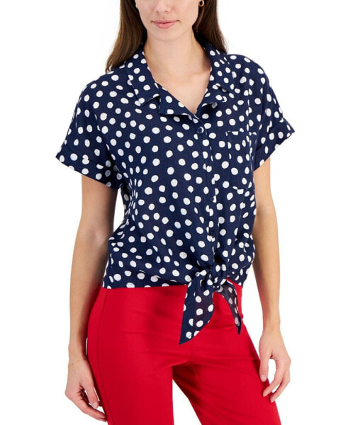 Блузка Charter Club из 100% льна с принтованными точками Carrie Dot-Print с завязкой спереди, созданная для Macy's, для женщин