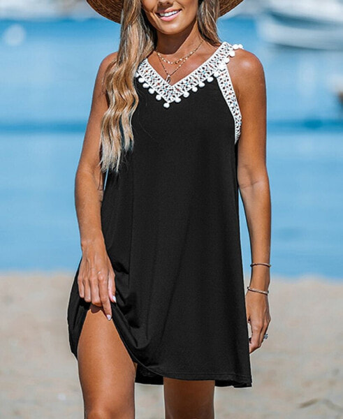 Платье пляжное CUPSHE черное без рукавов с объемной отделкой