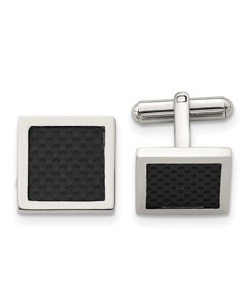 Stainless Steel Polished Black Carbon Fiber Inlay Square Cufflinks
