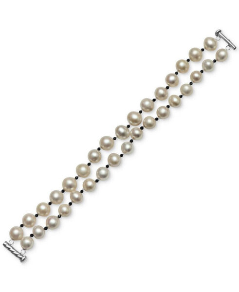 Cultured Freshwater Pearl (9mm) & Black Spinel (3-1/10 ct. t.w.) Double Strand Statement Bracelet