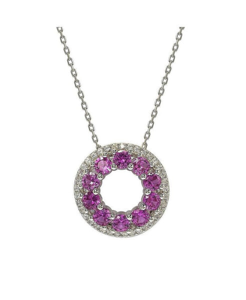 Pink Sapphire & Lab-Grown White Sapphire Double Circle Eternity Pendant Necklace in Sterling Silver by Suzy Levian