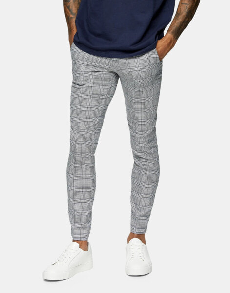 Topman skinny suit trousers in grey check