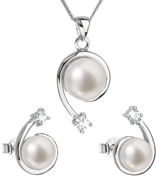 Luxury silver set with genuine pearls Pavon 29031.1