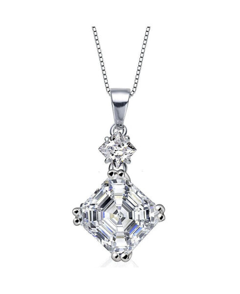 Sterling Silver White Cubic Zirconia Square Asscher-cut Necklace
