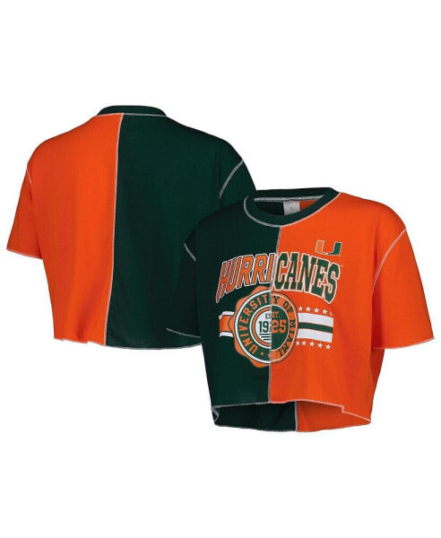 Women's Green, Orange Miami Hurricanes Colorblock Cropped T-shirt