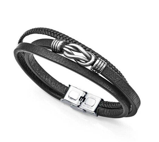 Triple men´s black leather bracelet Magnum 14126P01000