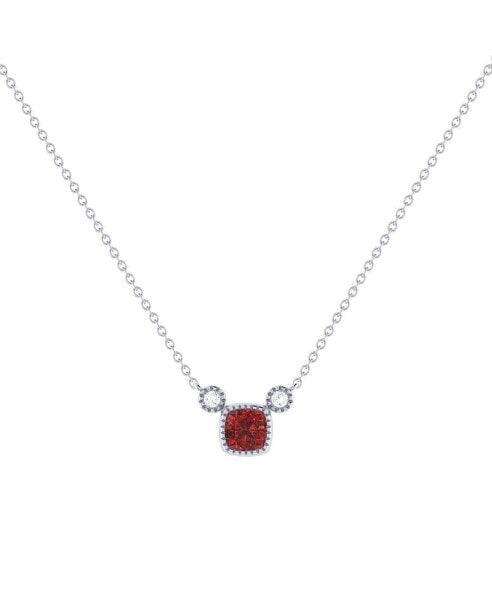 Cushion Cut Garnet Gemstone, Natural Diamond 14K White Gold Birthstone Necklace