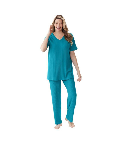 Plus Size Only Necessities 2-Piece Ribbed Sleep Set