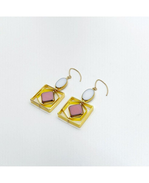 Pink and White Art Deco Earrings